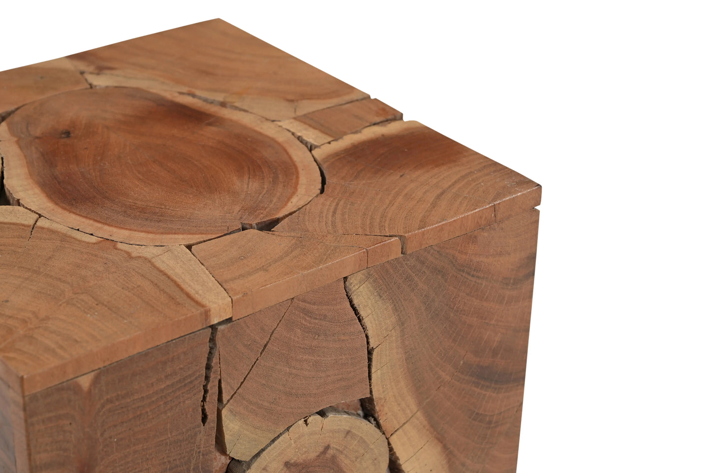 Live Edge Solid Wood Cube Side Table – Natural Finish Accent - Furniza
