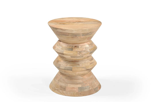 Natural Finish Sculpted Wooden Side Table – Contemporary Accent Table - Furniza