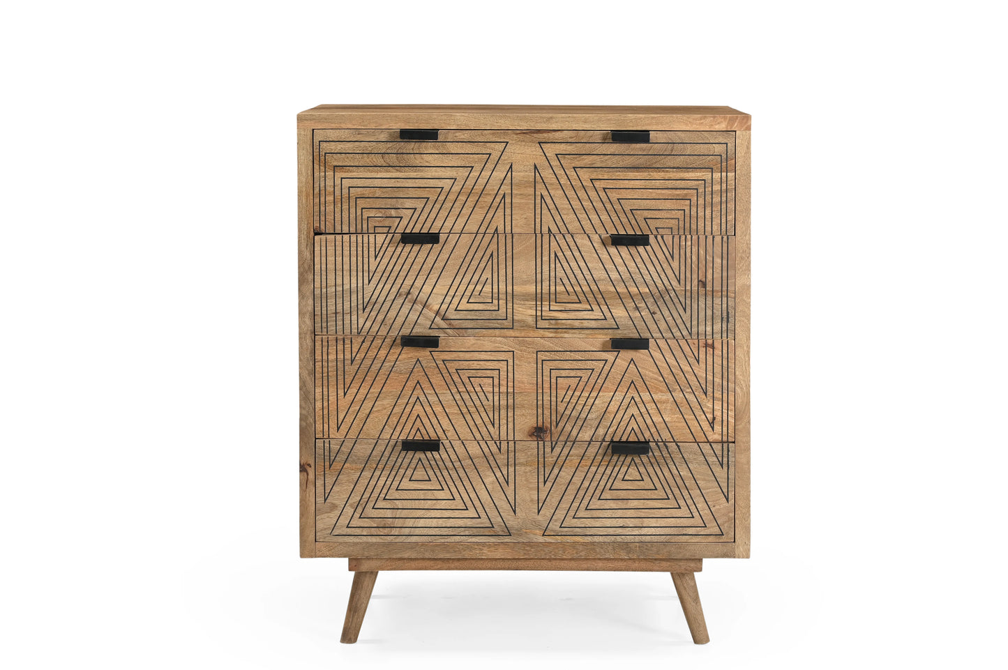 Natural Wood 4-Drawer Chest with Geometric Print – Modern Storage