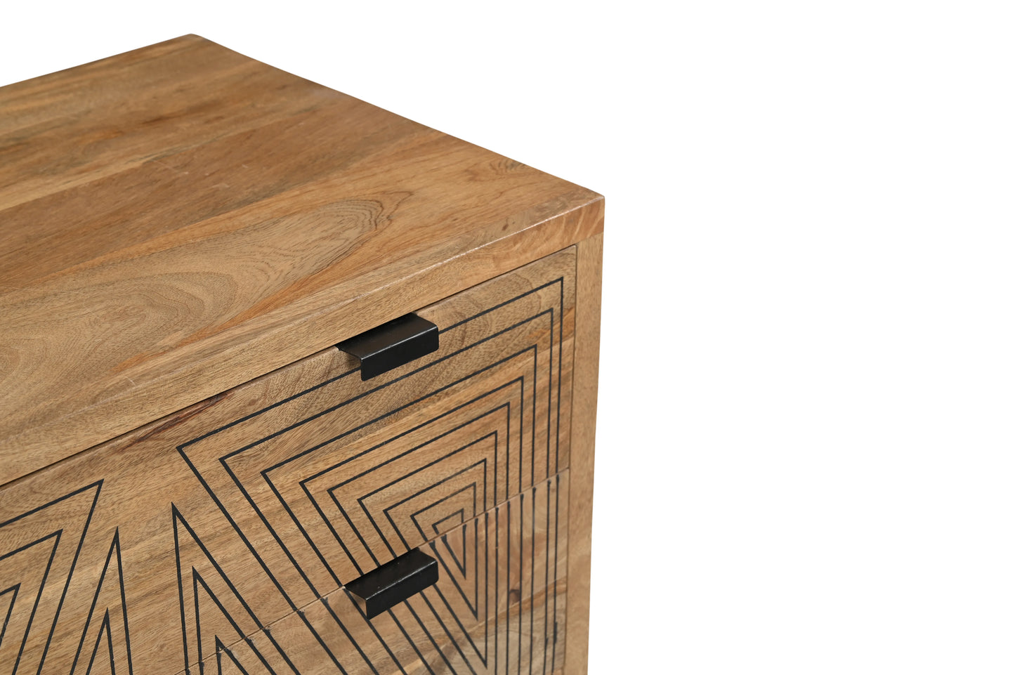 Natural Wood 4-Drawer Chest with Geometric Print – Modern Storage