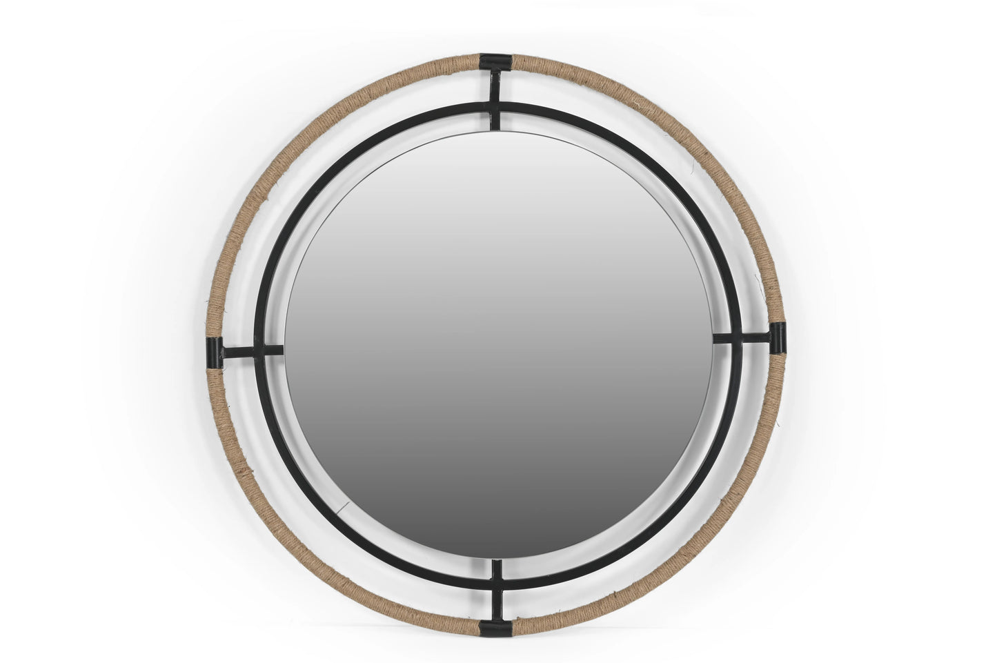 Round Iron Mirror with Jute Detailing – Wall Mirror - Furniza