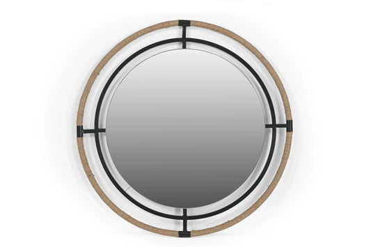 Round Iron Mirror with Jute Detailing – Wall Mirror - Furniza