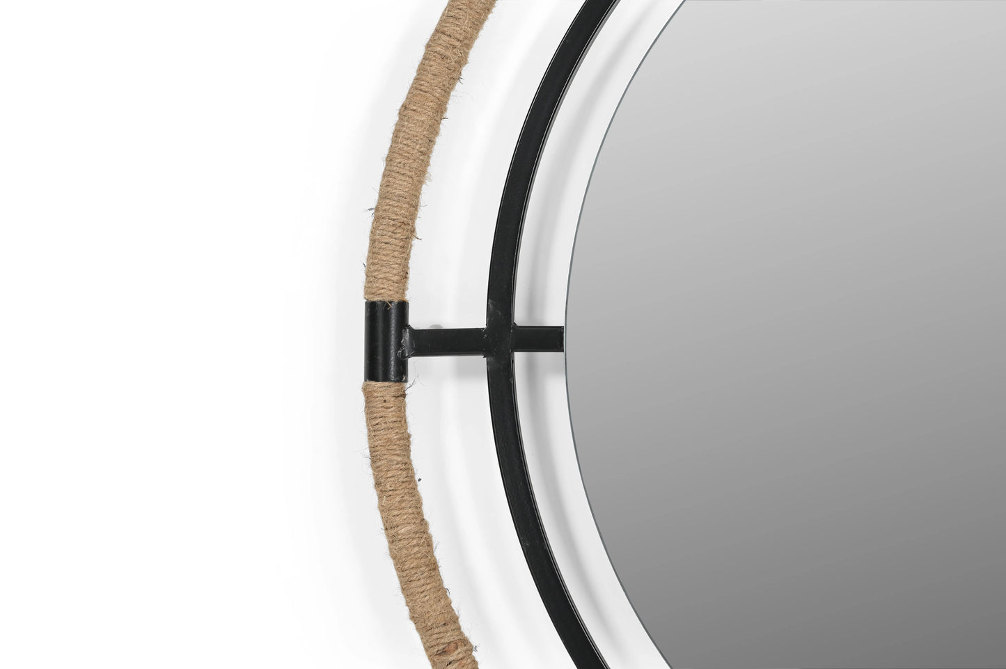 Round Iron Mirror with Jute Detailing – Wall Mirror - Furniza