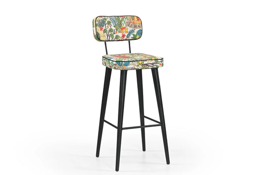 Handcrafted Bar Chair with Printed Cotton Fabric & Black Metal Base FURNIZA