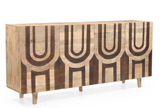 4-Door Solid Wood Sideboard with Hand-Carved Arch Pattern FURNIZA