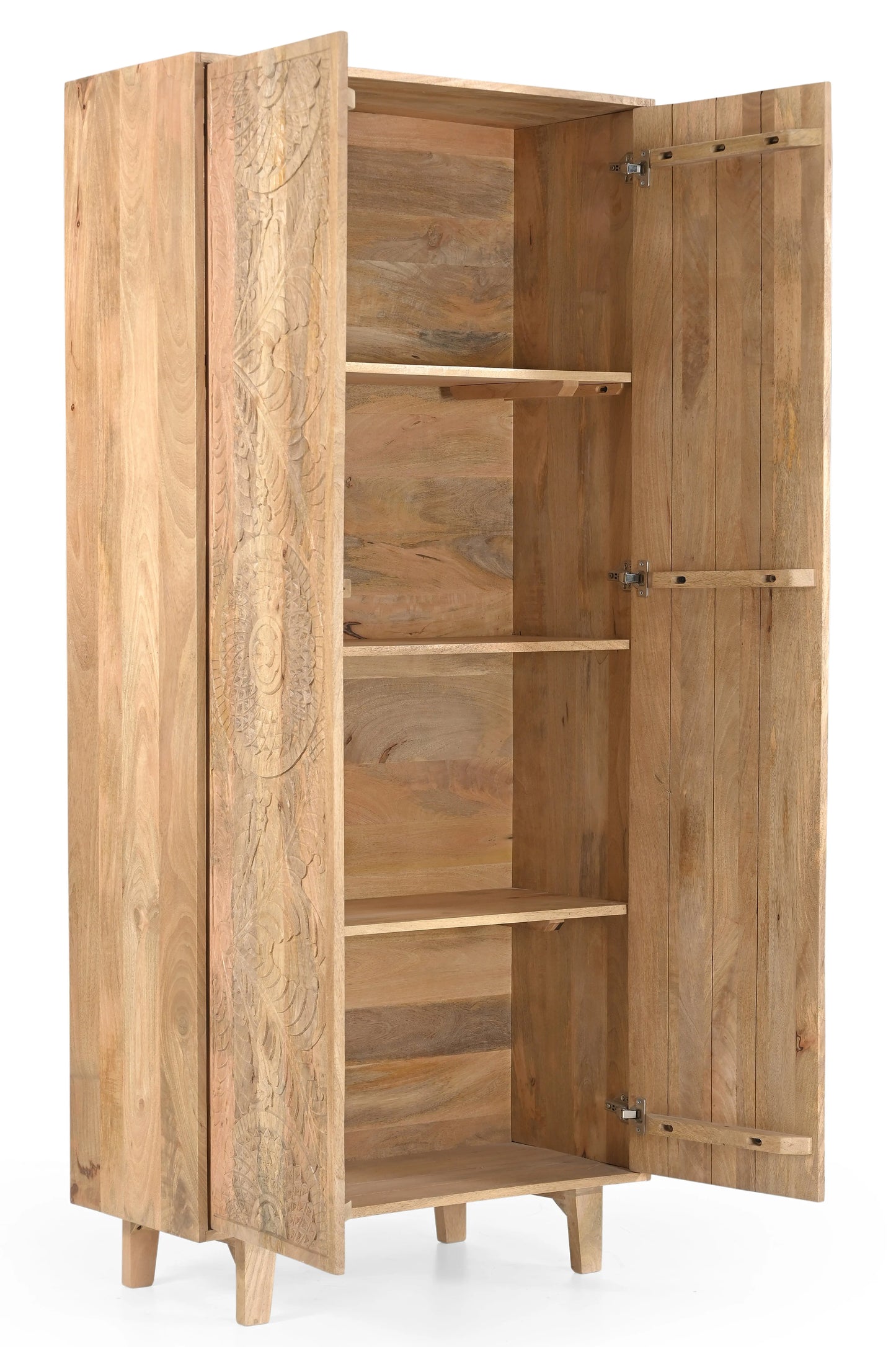 Handcarved Solid Mango Wood 2 Door Almirah with Natural Finish FURNIZA