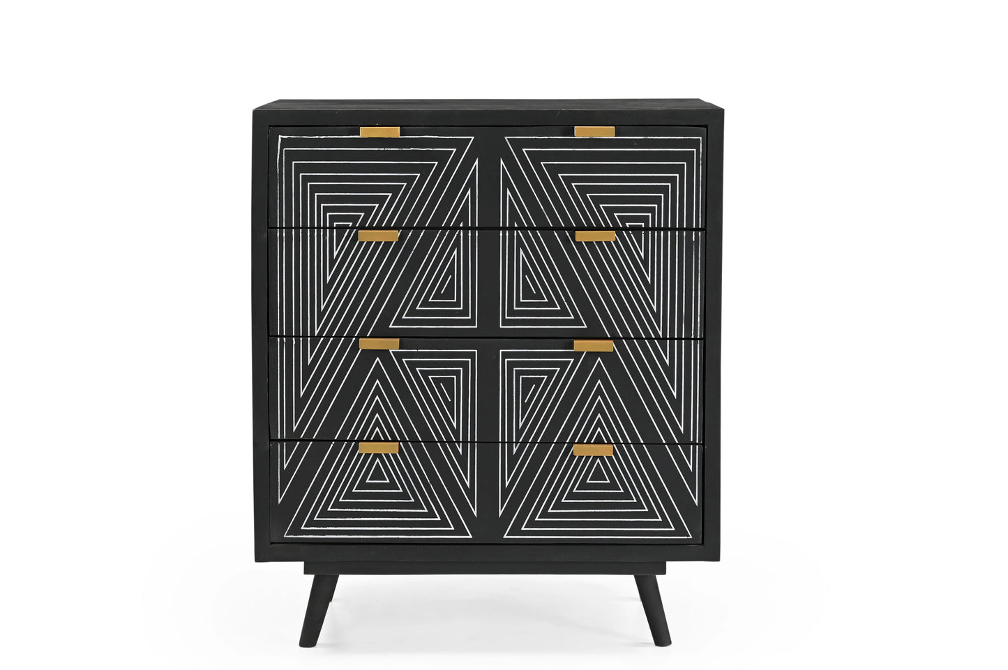 Bold Black Geometric 4-Drawer Chest – Modern Printed Storage