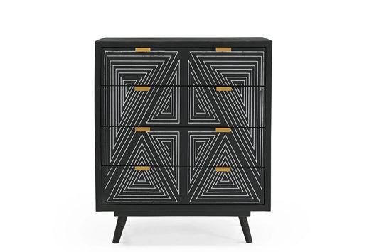 Bold Black Geometric 4-Drawer Chest – Modern Printed Storage - Furniza
