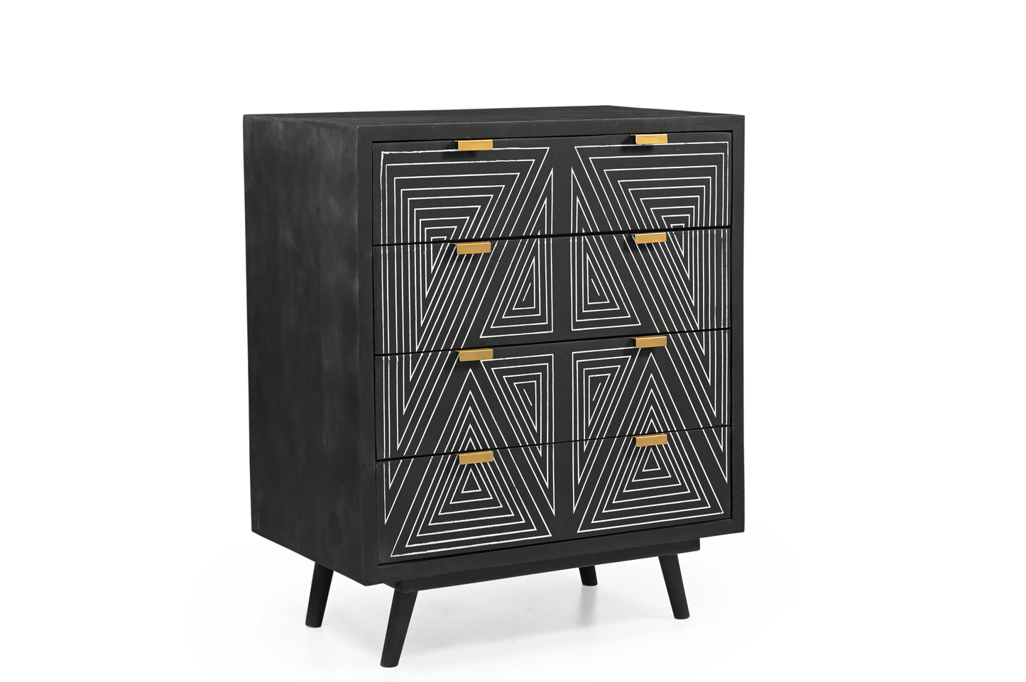 Bold Black Geometric 4-Drawer Chest – Modern Printed Storage