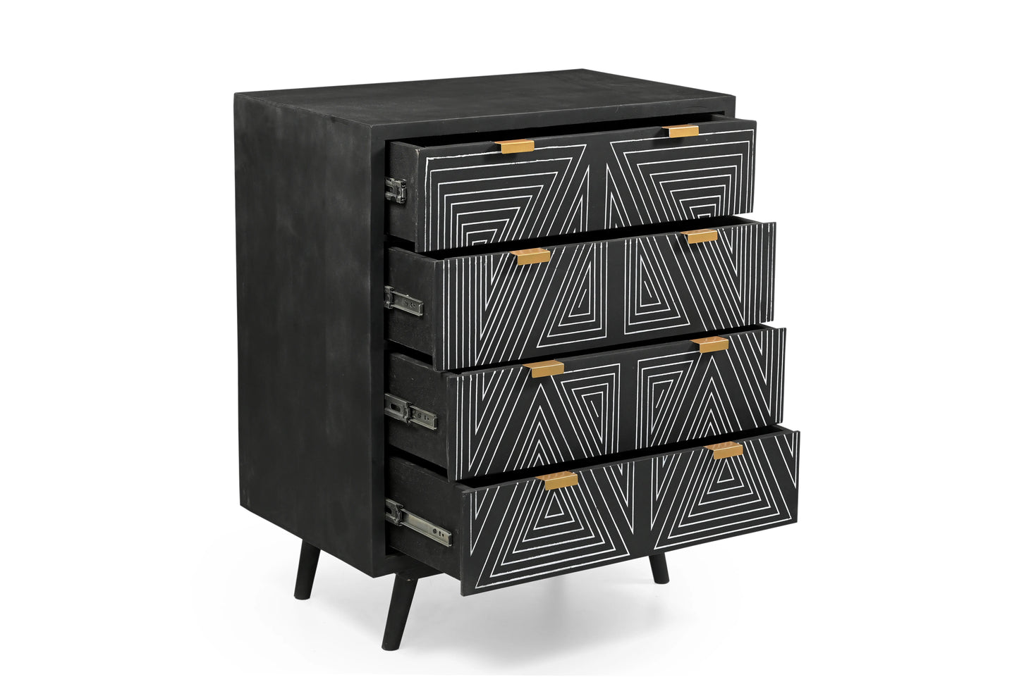 Bold Black Geometric 4-Drawer Chest – Modern Printed Storage