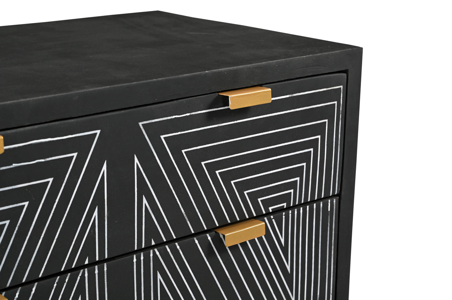 Bold Black Geometric 4-Drawer Chest – Modern Printed Storage