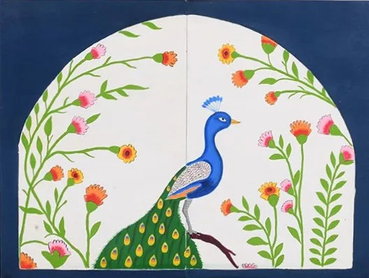Royal Bloom 4 Door Sideboard Hand-Painted Mango Wood in Blue