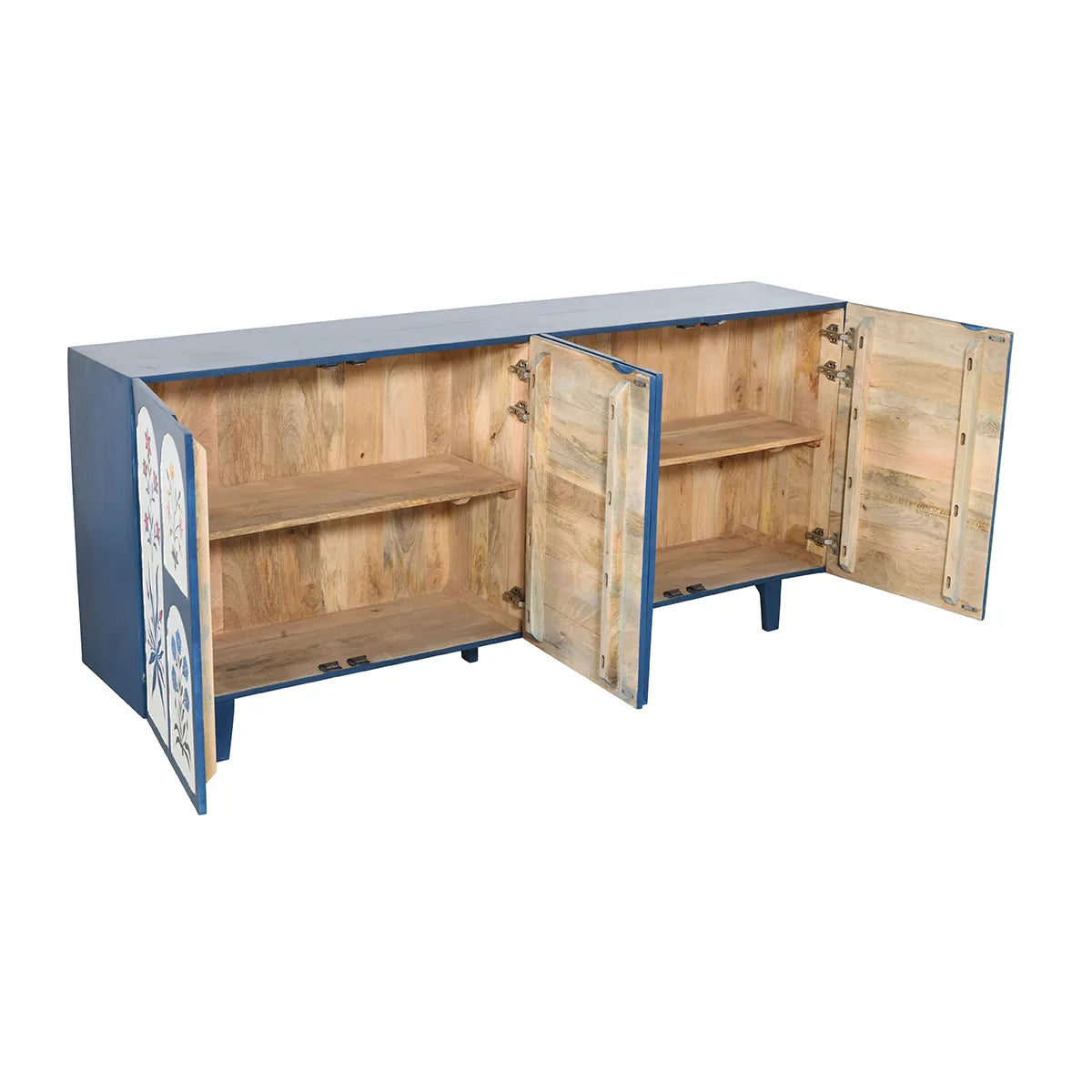 Royal Bloom 4 Door Sideboard Hand-Painted Mango Wood in Blue