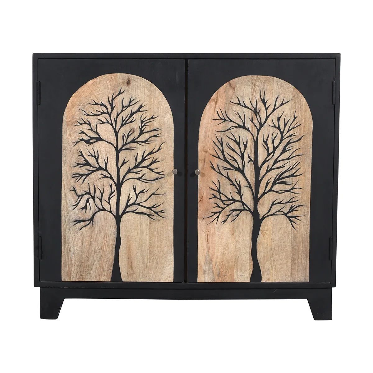 Black Forest 2-Door Cabinet Hand Carved Mango Wood with Bold Black Finish