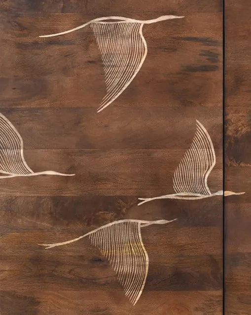 Vinda Hand Carved Mango Wood 2 Door Cabinet Walnut Finish
