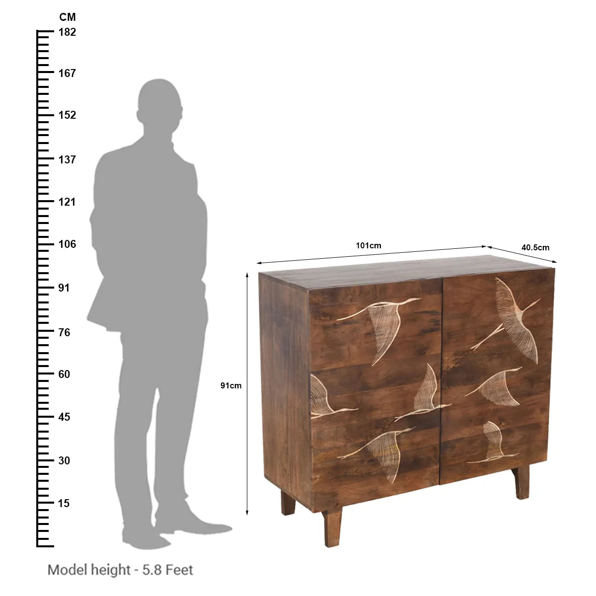 Vinda Hand Carved Mango Wood 2 Door Cabinet Walnut Finish