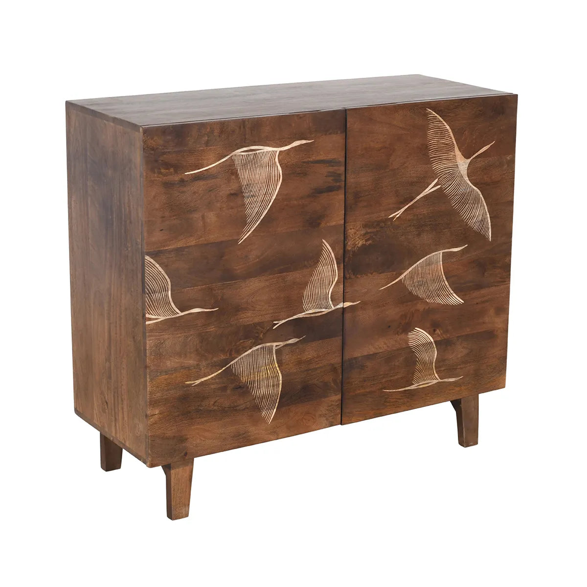 Vinda Hand Carved Mango Wood 2 Door Cabinet Walnut Finish