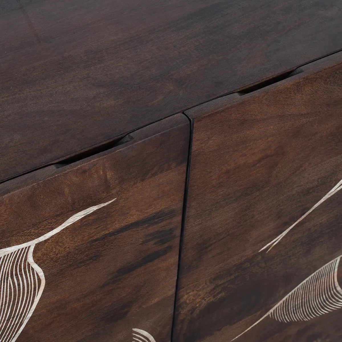 Vinda Hand Carved Mango Wood 2 Door Cabinet Walnut Finish