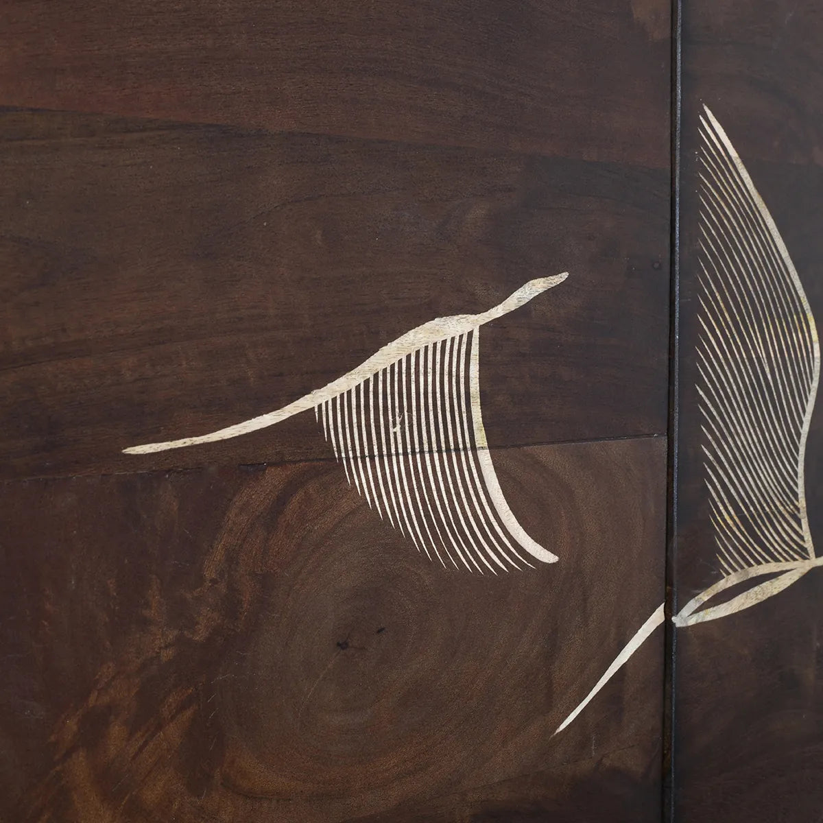 Vinda Hand Carved Mango Wood 4 Door Cabinet Walnut Finish