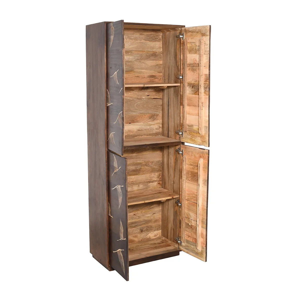 Vinda Hand Carved Mango Wood 4 Door Cabinet Walnut Finish