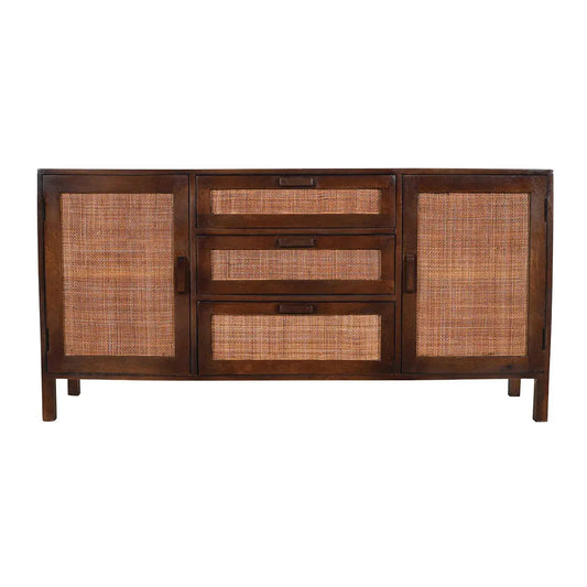 Rattan Walnut Sideboard – 2 Doors & 4 Drawers Mango Wood - Furniza
