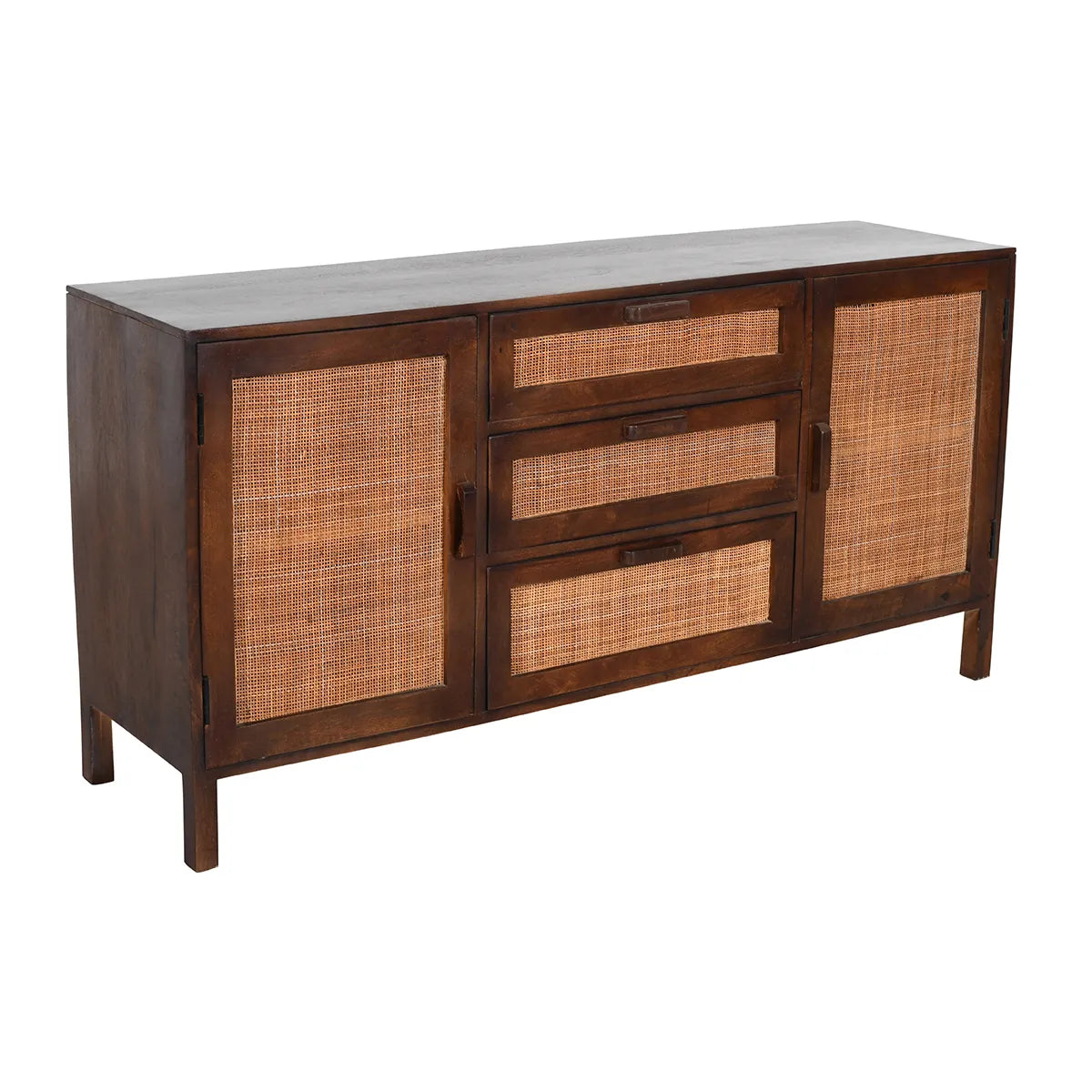 Rattan Walnut Sideboard – 2 Doors & 4 Drawers Mango Wood