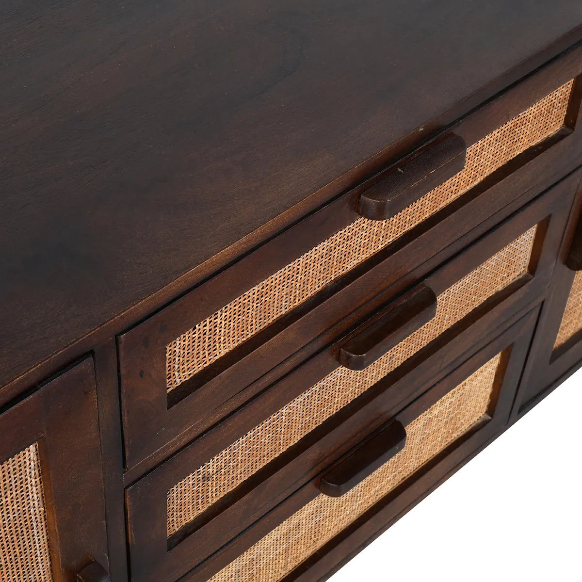 Rattan Walnut Sideboard – 2 Doors & 4 Drawers Mango Wood