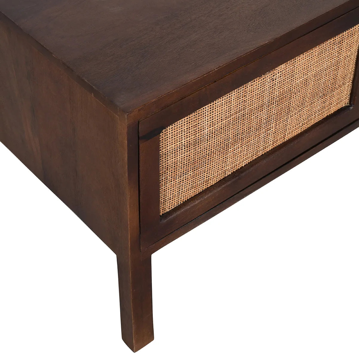 Rattan Walnut Coffee Table – 2 Sliding Doors Mango Wood