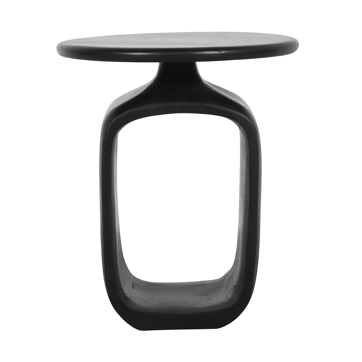 Bold Black Solid Mango Wood Side Table with Hollow Base