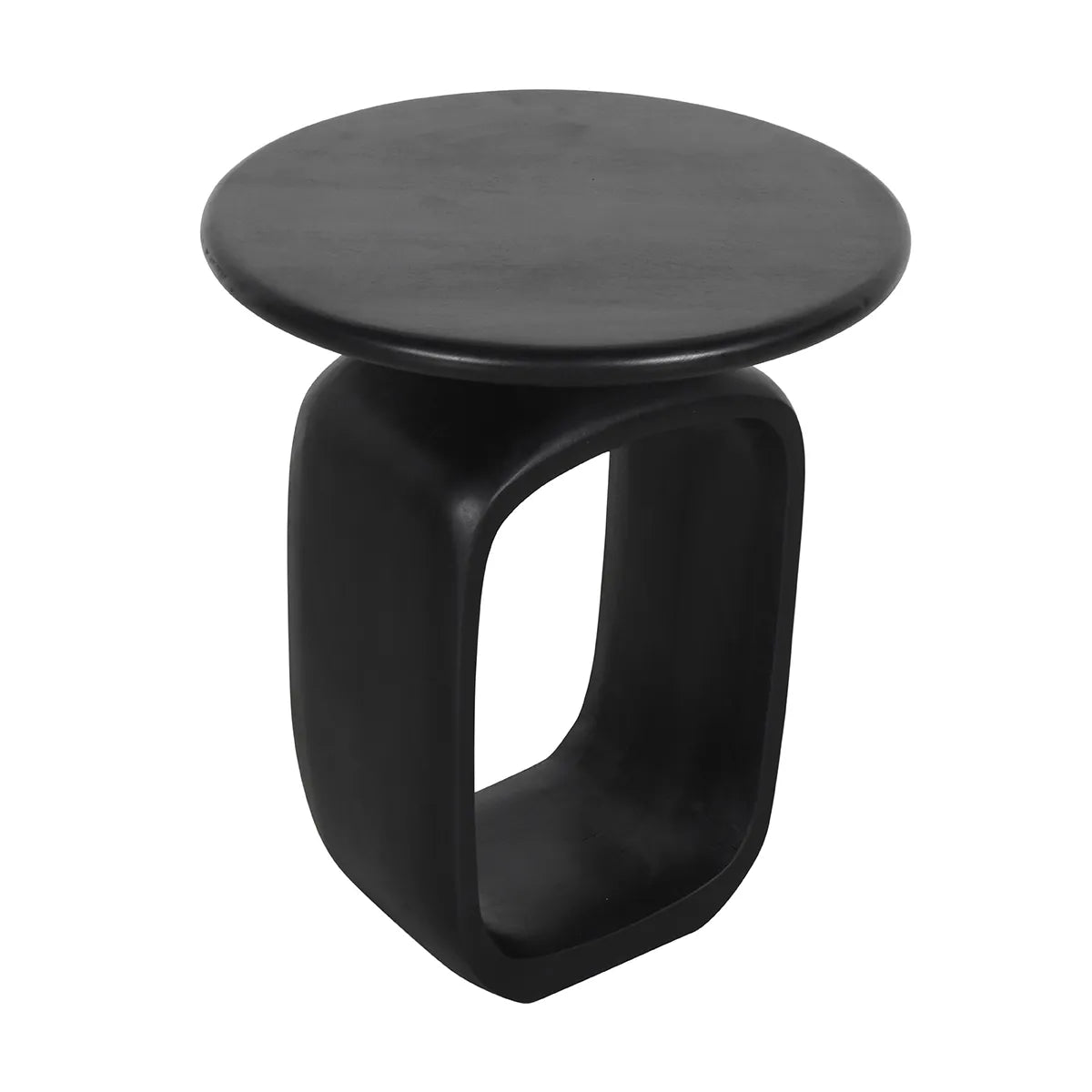 Bold Black Solid Mango Wood Side Table with Hollow Base