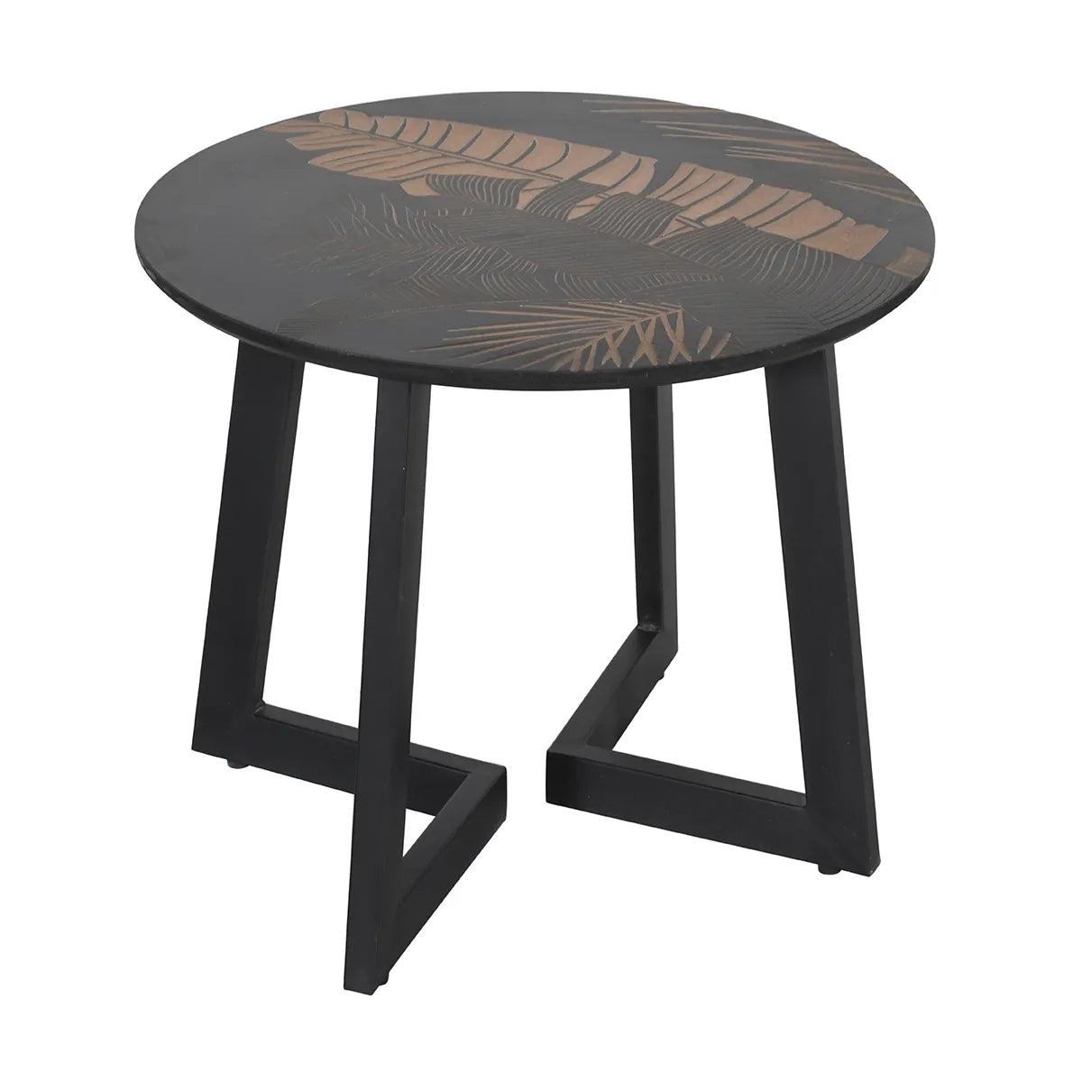 Black Wooden Coffee Table with Hand-Carved Leaf Pattern – Modern Accent Furniture