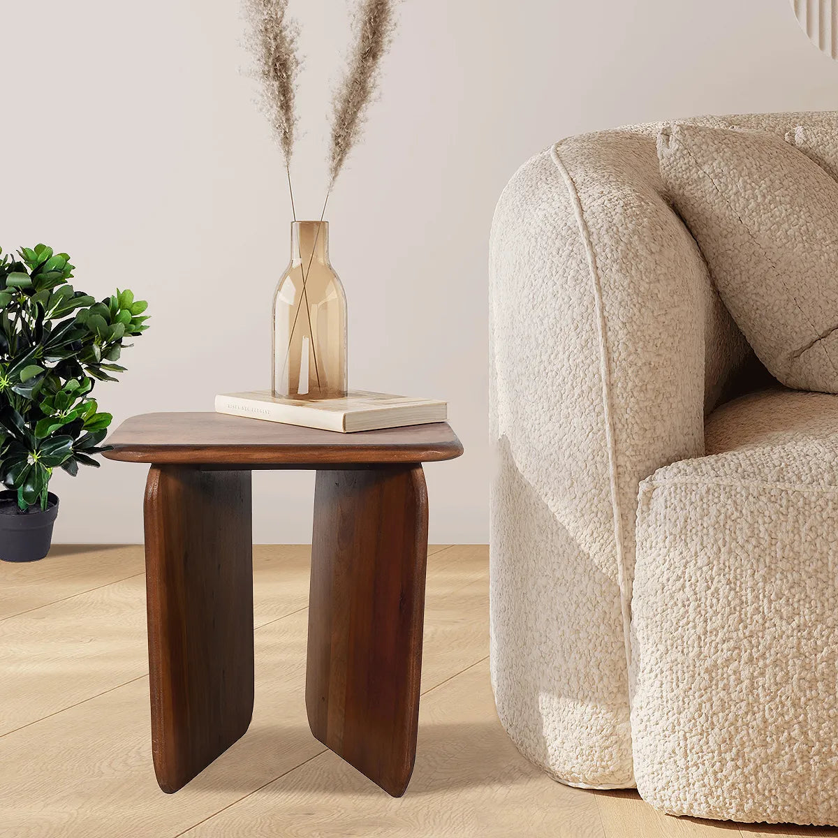 Elegant Walnut Hand-Carved Side Table