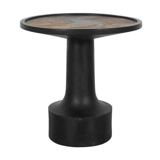 Bold Black Side Table with Leaf Hand Carving – Nature-Inspired Accent Table - Furniza