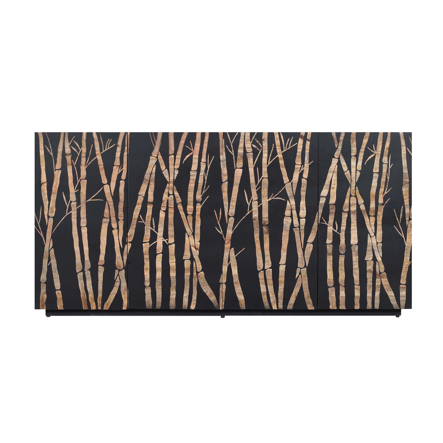 Bamboo Noir 4 Door Sideboard in Bold Black Finish Hand Carved Mango Wood