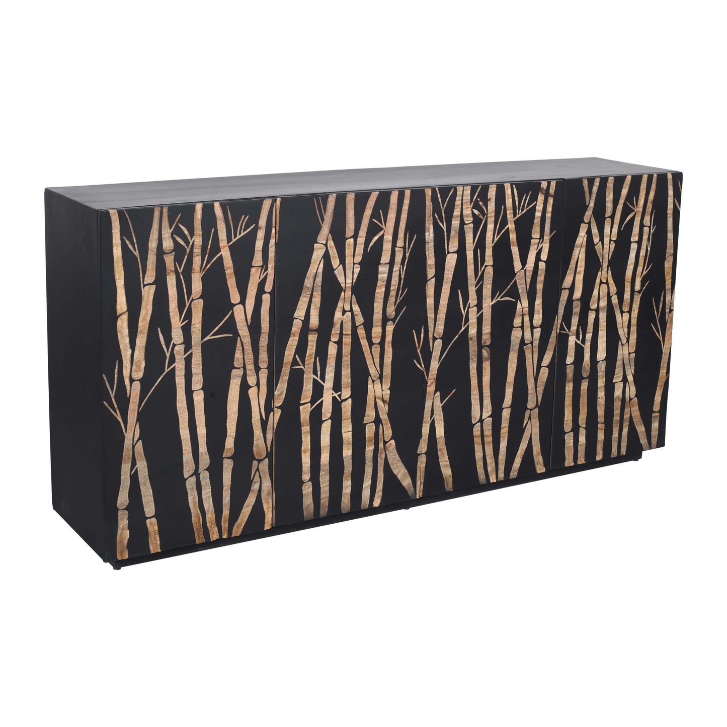 Bamboo Noir 4 Door Sideboard in Bold Black Finish Hand Carved Mango Wood
