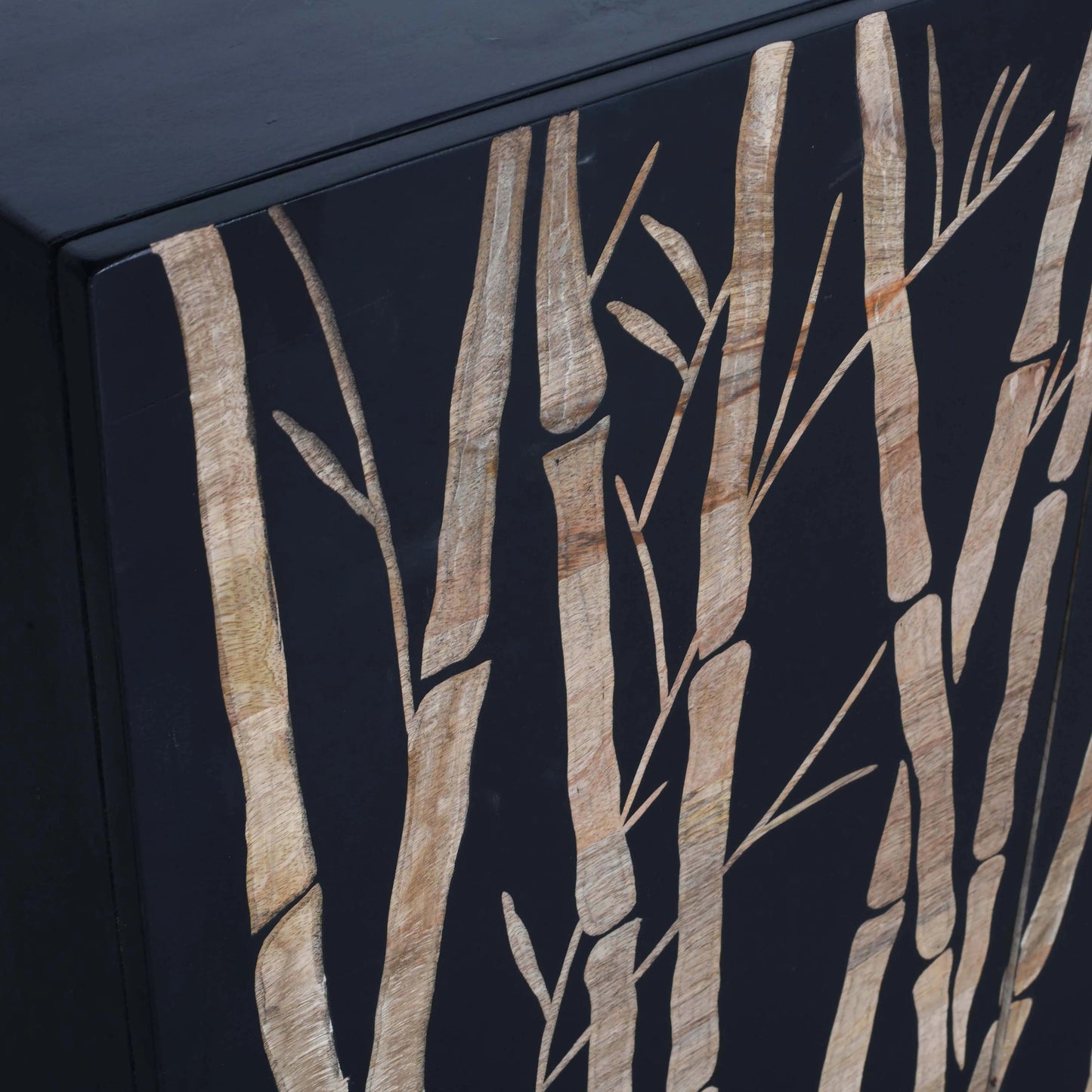 Bamboo Noir 4 Door Sideboard in Bold Black Finish Hand Carved Mango Wood