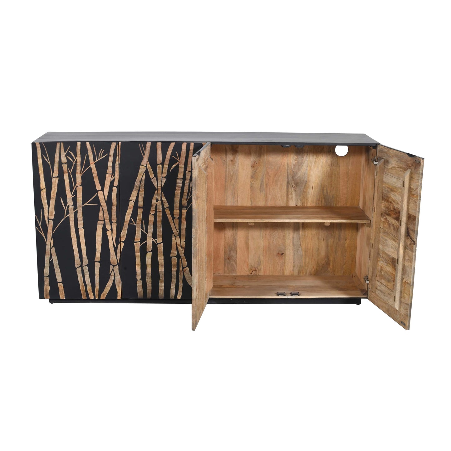 Bamboo Noir 4 Door Sideboard in Bold Black Finish Hand Carved Mango Wood