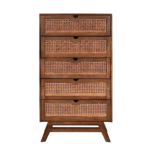 Rattan Harmony 5 Drawer Chest Rich Walnut Finish - Furniza