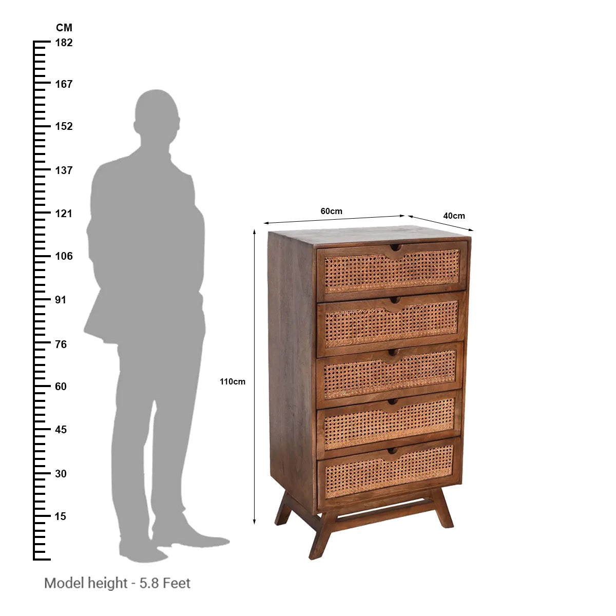 Rattan Harmony 5 Drawer Chest Rich Walnut Finish