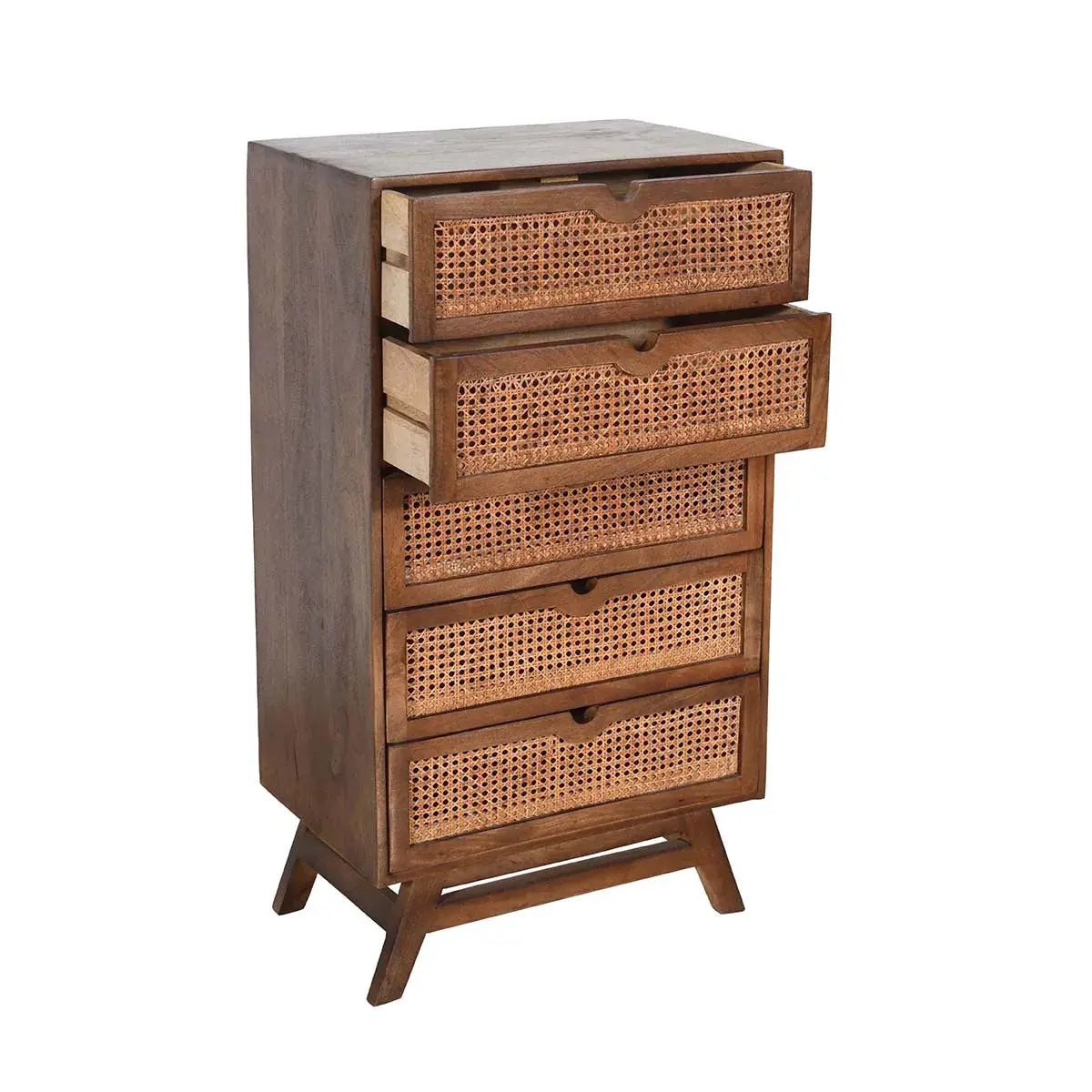 Rattan Harmony 5 Drawer Chest Rich Walnut Finish - Furniza