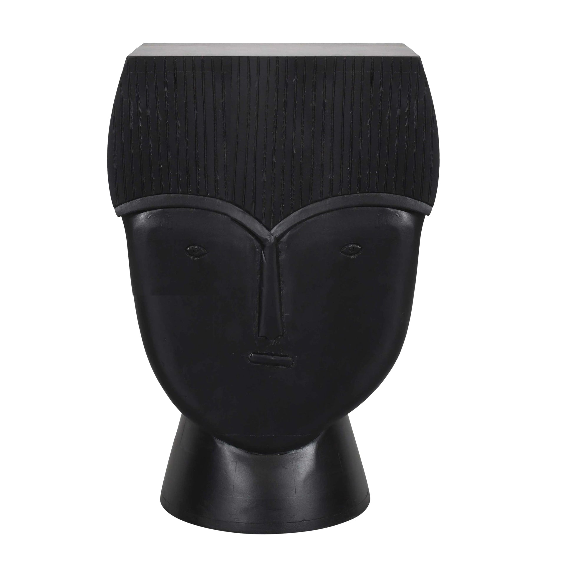 Sculptural Face Hand-Carved Black Side Table - Furniza
