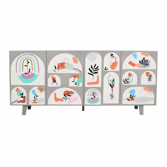Pastel Elements 4 Door Sideboard Hand-Painted Mango Wood in Grey - Furniza