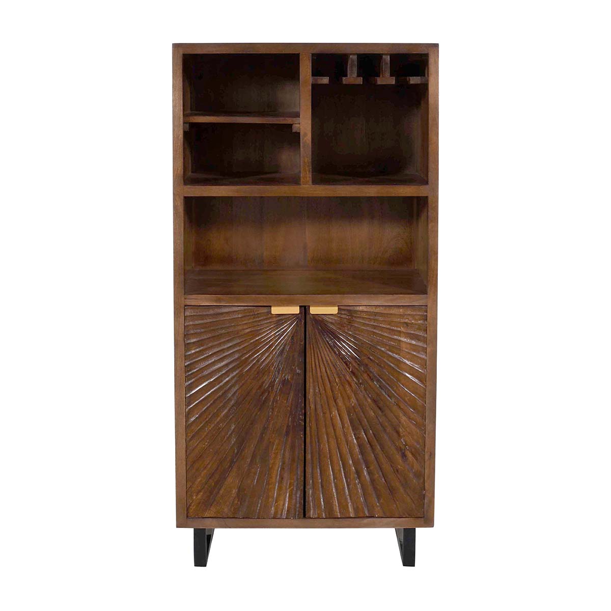 Hand-Carved 2 Door Bar Unit in Rich Walnut Finish – Solid Mango Wood