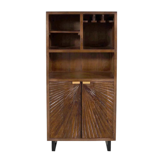 Hand-Carved 2 Door Bar Unit in Rich Walnut Finish – Solid Mango Wood - Furniza