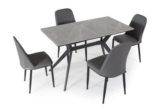 6 Seater dining table with Marble Finish top – Modern Rectangular Table with Iron Base FURNIZA