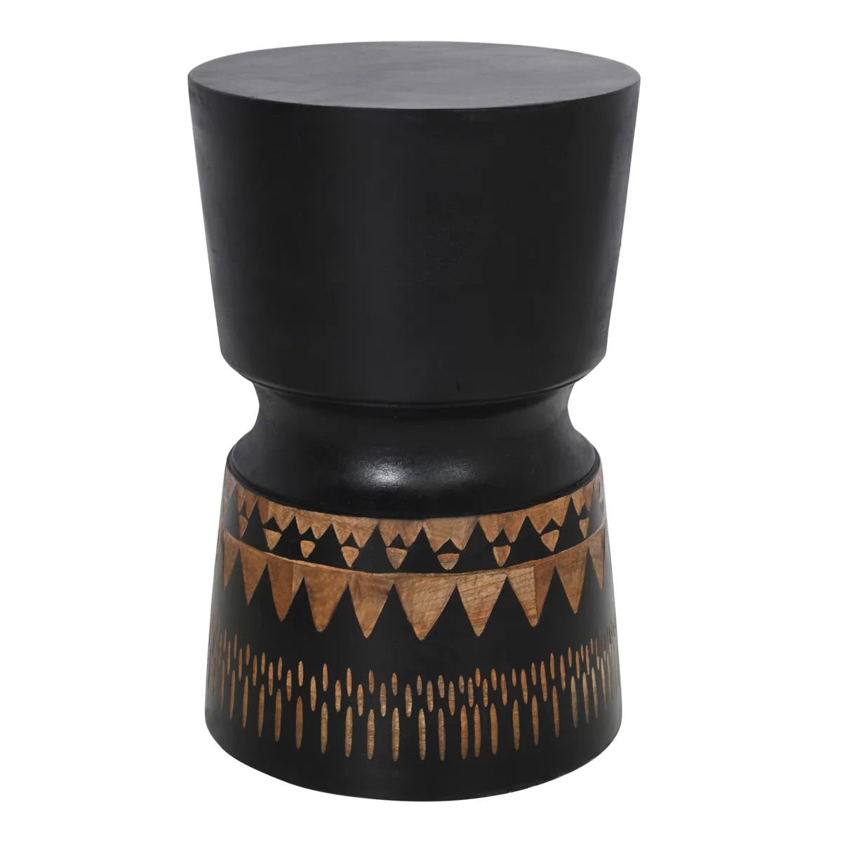 Bold Wash Finish Side Table with Hand Carving – Artistic Accent Table