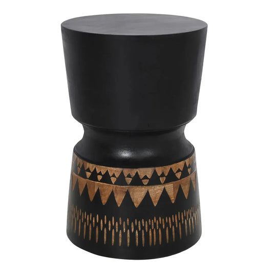 Bold Wash Finish Side Table with Hand Carving – Artistic Accent Table - Furniza