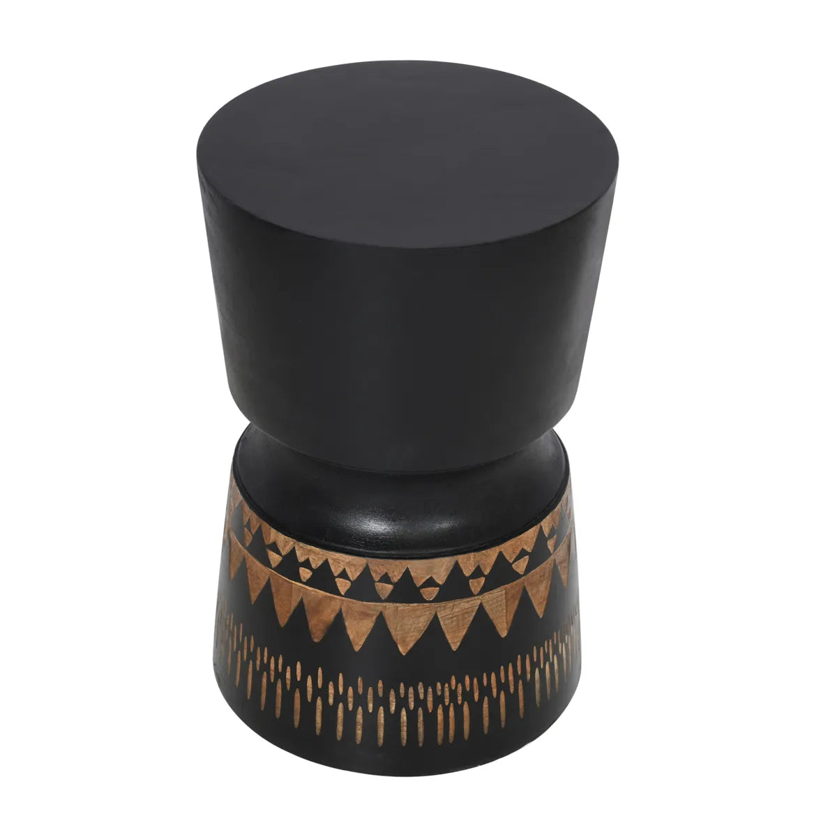 Bold Wash Finish Side Table with Hand Carving – Artistic Accent Table
