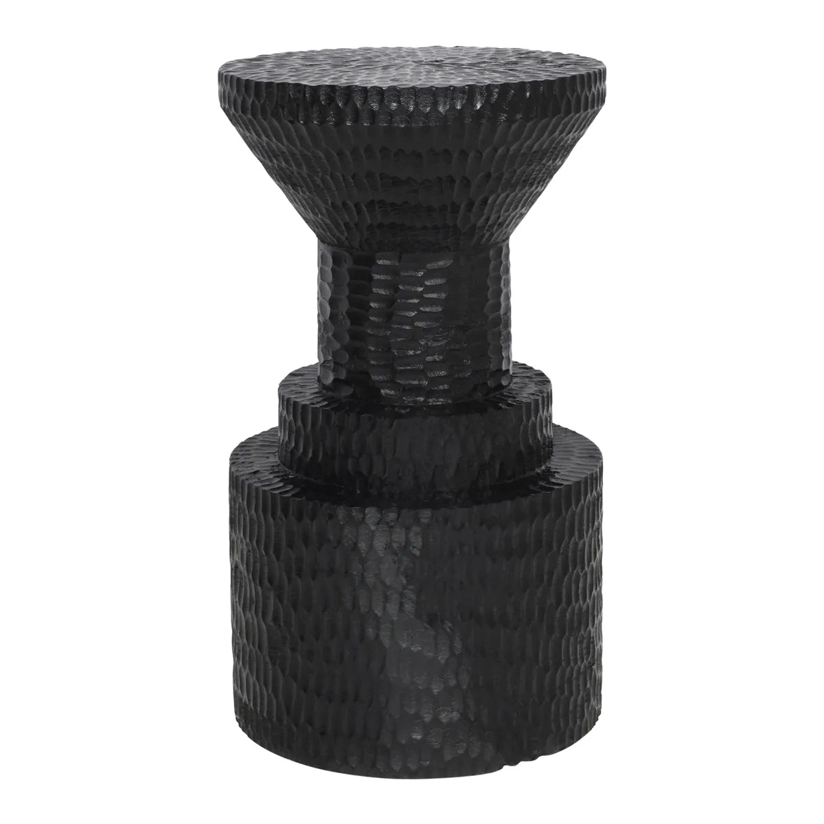 Hand-Carved Bold Black Side Table – Modern Sculptural Accent Table