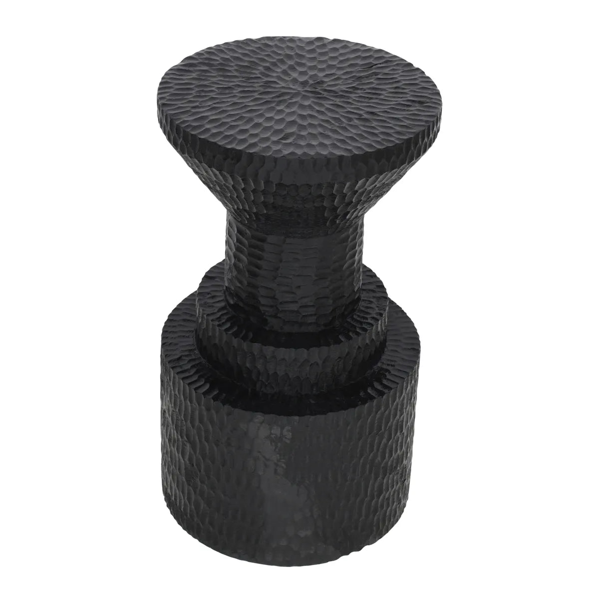 Hand-Carved Bold Black Side Table – Modern Sculptural Accent Table
